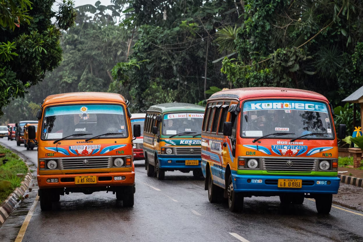 Colorful Matatu Minibus in Nairobi Rain in near Karura Forest, Nairobi