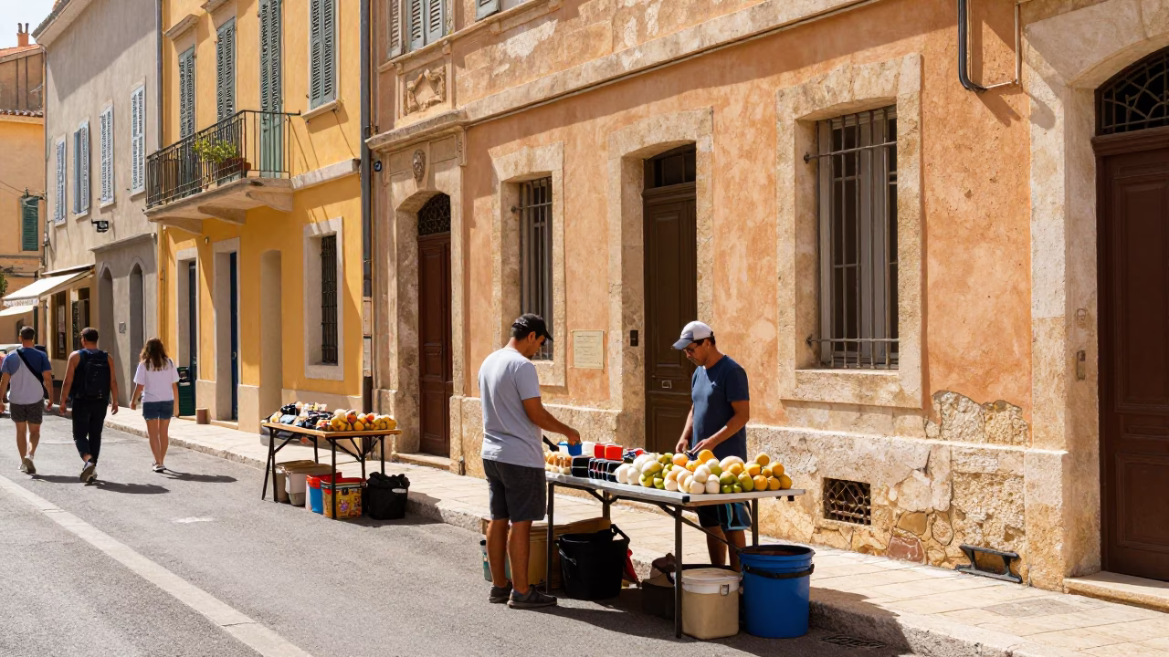 Colorful Mediterranean Street Scene in Marseille France Midday with Vibrant Local Life in in Marseille, France
