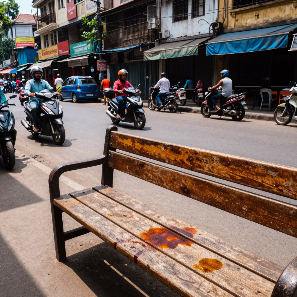 Colorful Midday Kolkata Street Scene with Tea Stains and Local Market Activity in in Kolkata, India