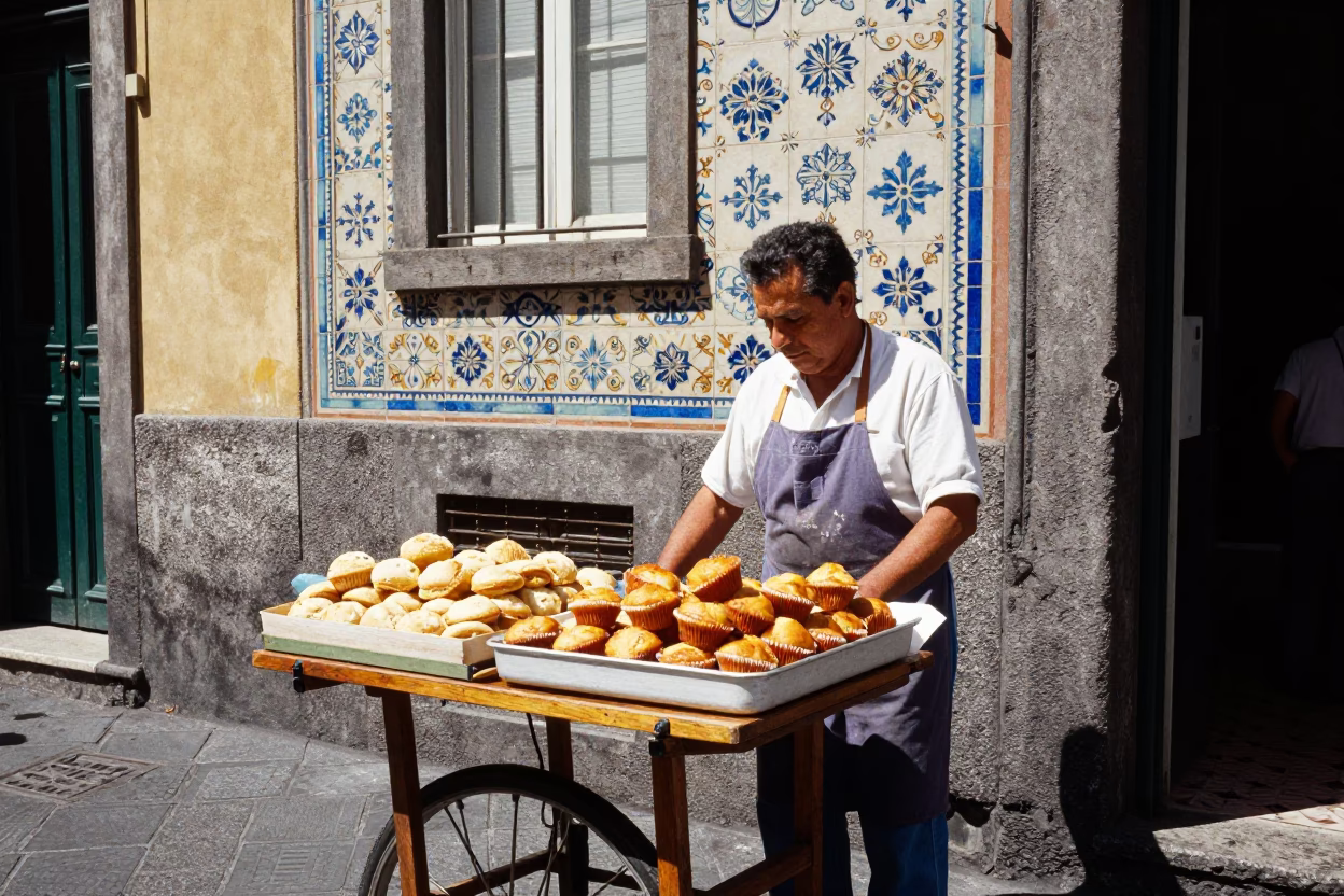 Colorful Midday Street Scene in Naples Italy with Vintage Elements in in Naples, Italy