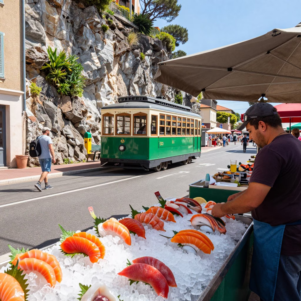 Colorful Midday Street Scene in Nice France with Local Market Details in in Nice, France