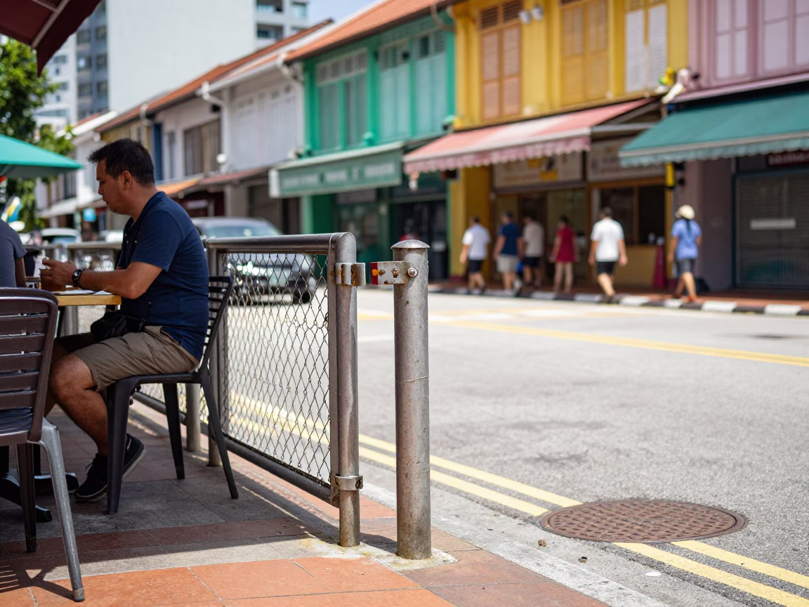 Colorful Midday Street Scene in Singapore with Turnbuckle and Colored Glass Bottle in in Singapore, Singapore