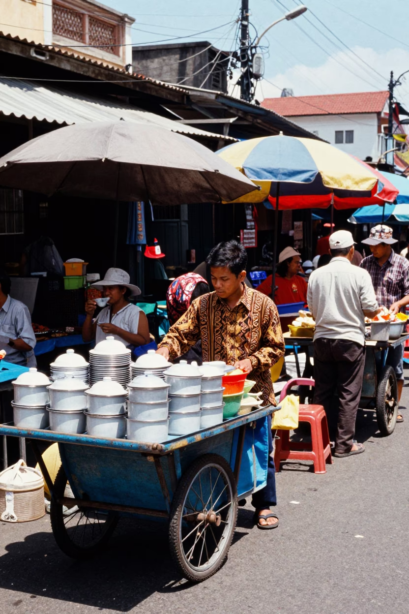Colorful Midday Street Scene in Yogyakarta Indonesia with Local Market Activity in in Yogyakarta, Indonesia
