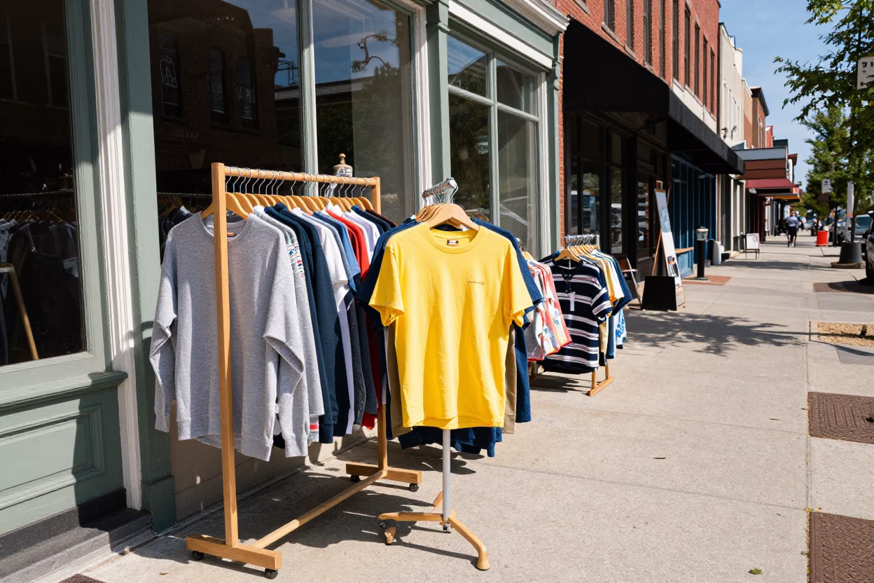 Colorful Midmorning Street Scene in Nashville Tennessee with Shirt Hanger in in Nashville, Tennessee, United States