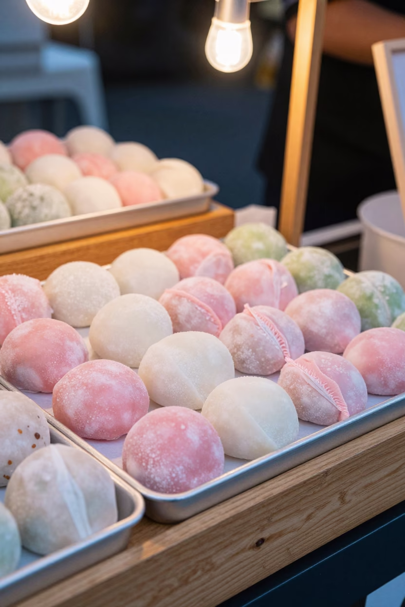 Colorful Mochi Tray Displayed at Evening Market in Auckland New Zealand in in Auckland, New Zealand