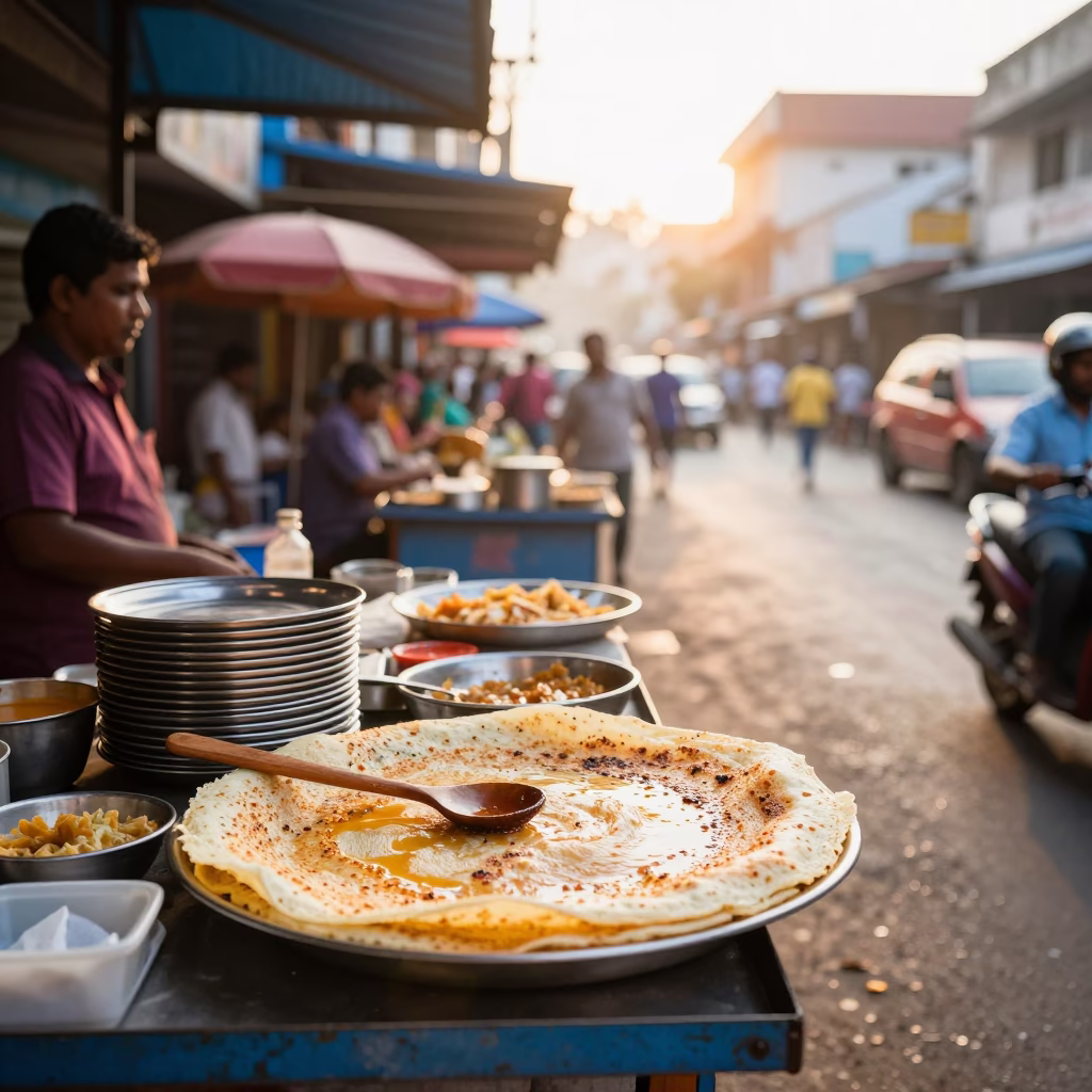 Colorful Morning Street Scene in Chennai India with Local Food and Daily Life in in Chennai, India