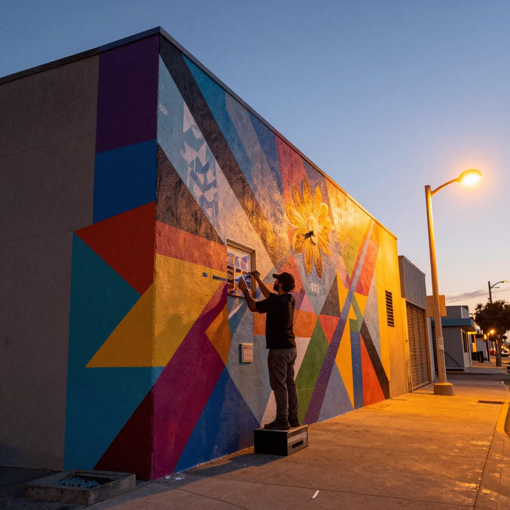 Colorful Mural at The Still Hours Before Dawn Light in Los Angeles in in Los Angeles, California, United States
