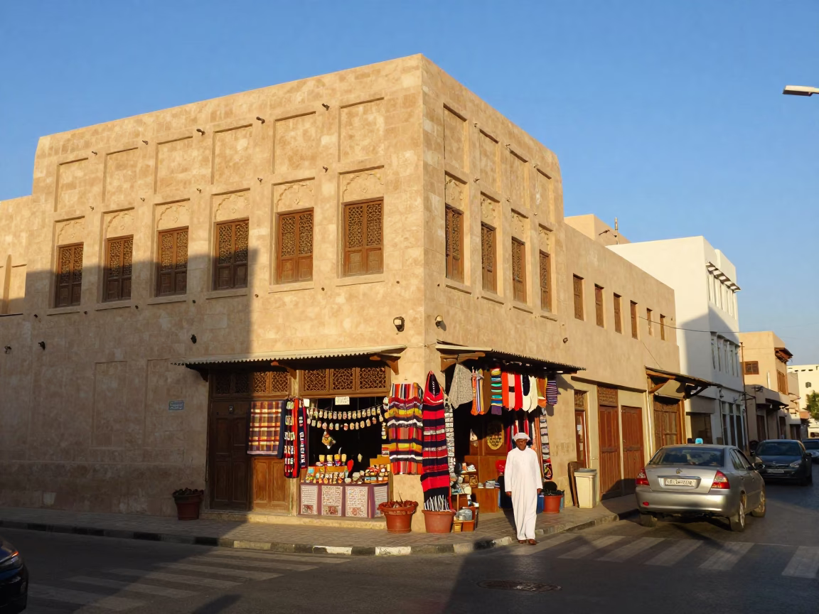 Colorful Muscat Street Scene Early Afternoon Traditional Architecture and Local Life in in Muscat, Oman