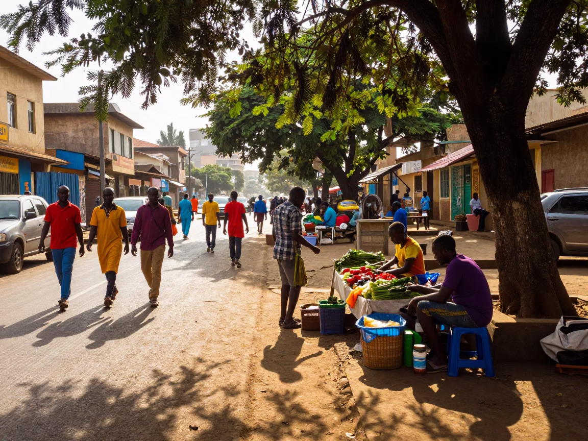 Colorful Nairobi Street Scene with Local Vendor and Urban Details in Late Morning Light in in Nairobi, Kenya
