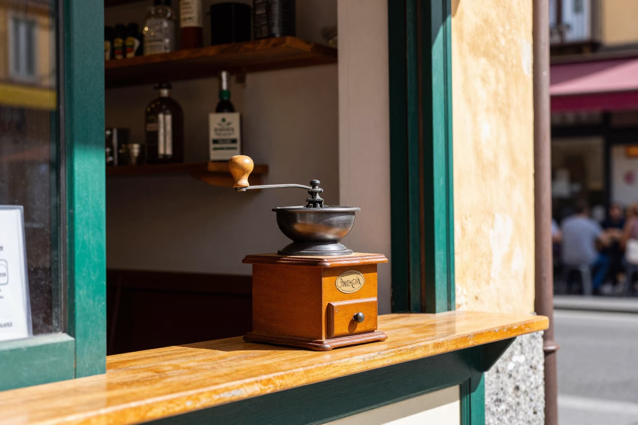 Colorful Naples Italy Street Scene with Coffee Grinder and Local Morning Activity in in Naples, Italy