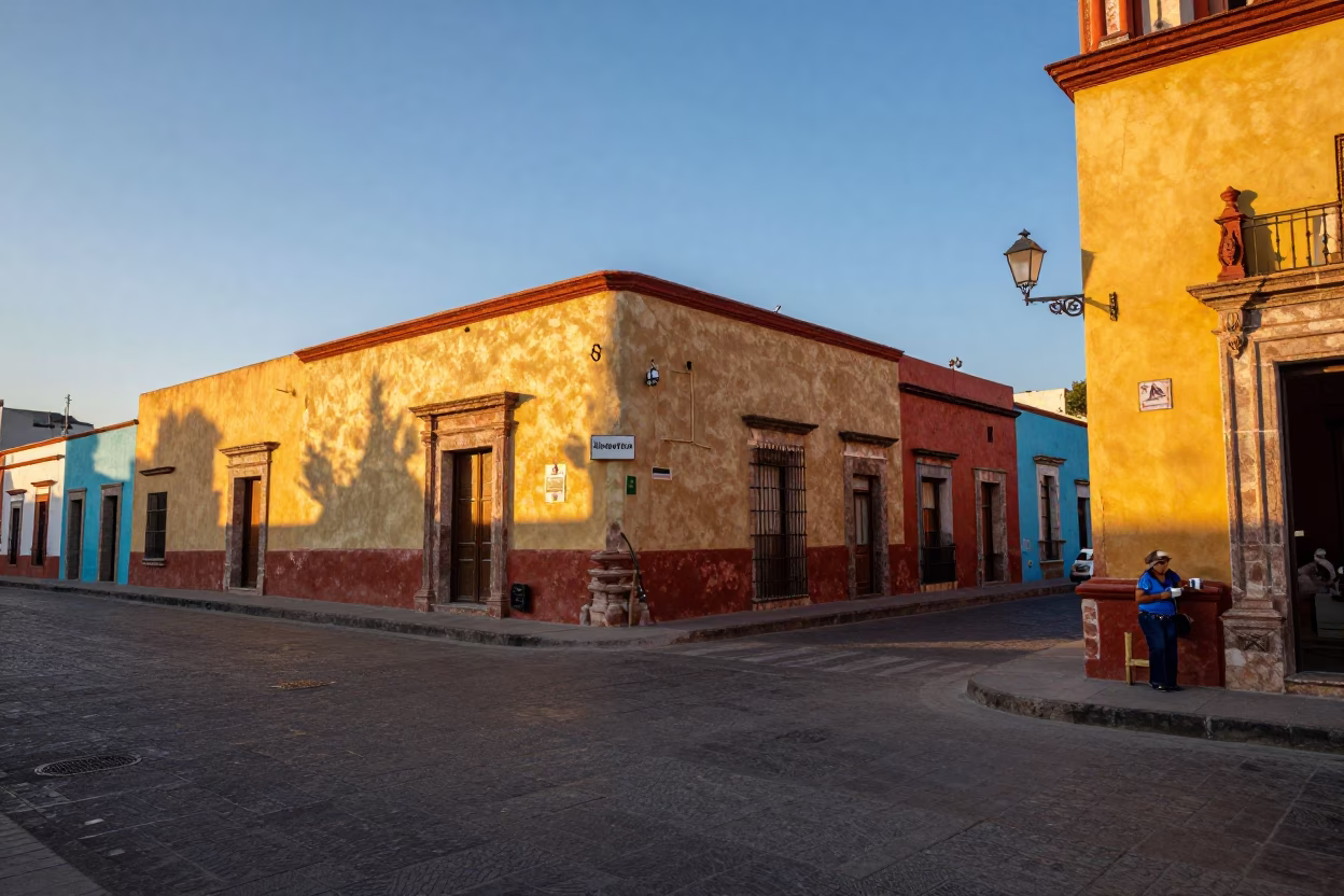 Colorful Oaxaca Street Scene with Local Woman and Mug at Golden Hour in in Oaxaca, Mexico