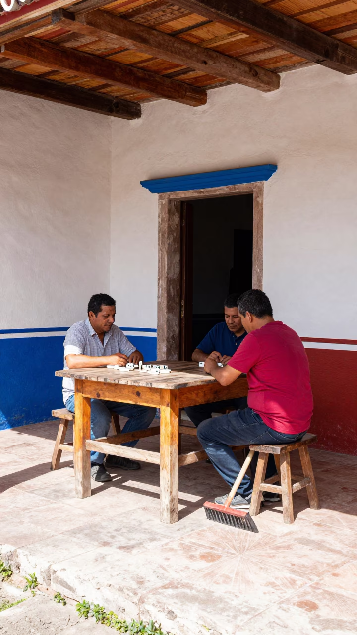Colorful Patio Scene with Dominoes and Rake in Merida Mexico Noon in in Merida, Mexico