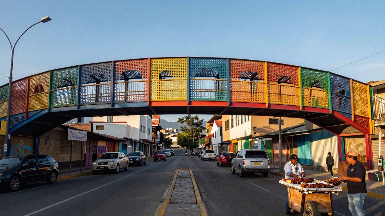 Colorful Pedestrian Overpass in Medellin Colombia Late Afternoon Light in in Medellin, Colombia