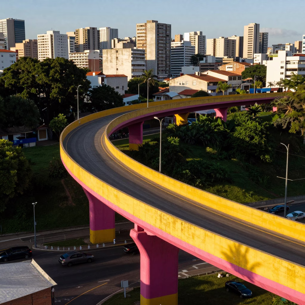 Colorful Pedestrian Overpass in Salvador Brazil Early Afternoon Street Scene in in Salvador, Brazil