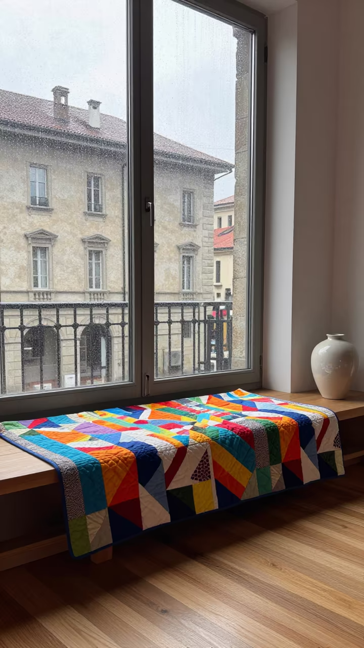 Colorful Quilt on Turin Window Seat Morning in on a window seat in Turin
