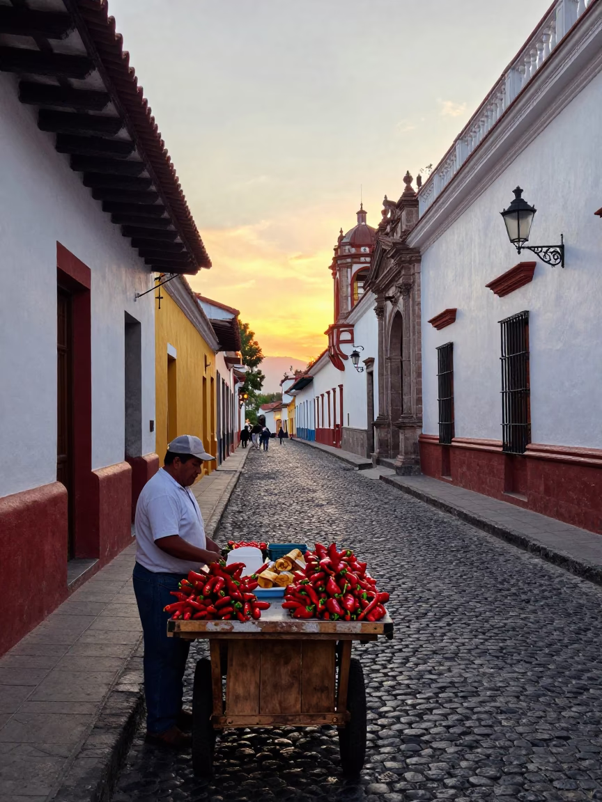 Colorful Quito Evening Street Scene with Lived-In Details and Local Life in in Quito, Ecuador