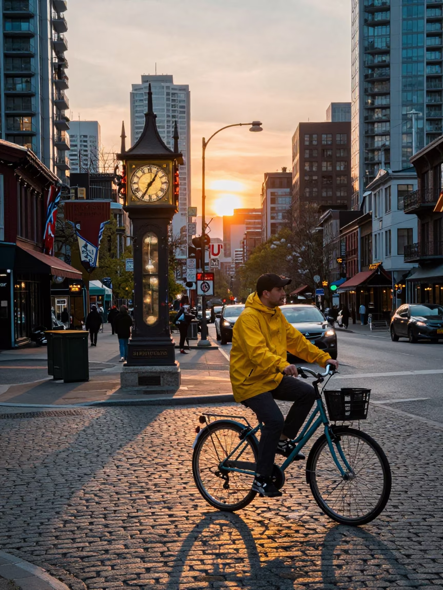 Colorful Raincoast Bicycle And Urban Life in Vancouver in in Vancouver, British Columbia, Canada