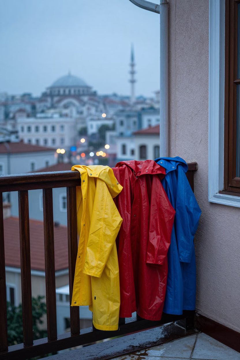 Colorful Raincoats in Istanbul in in Istanbul, Turkey