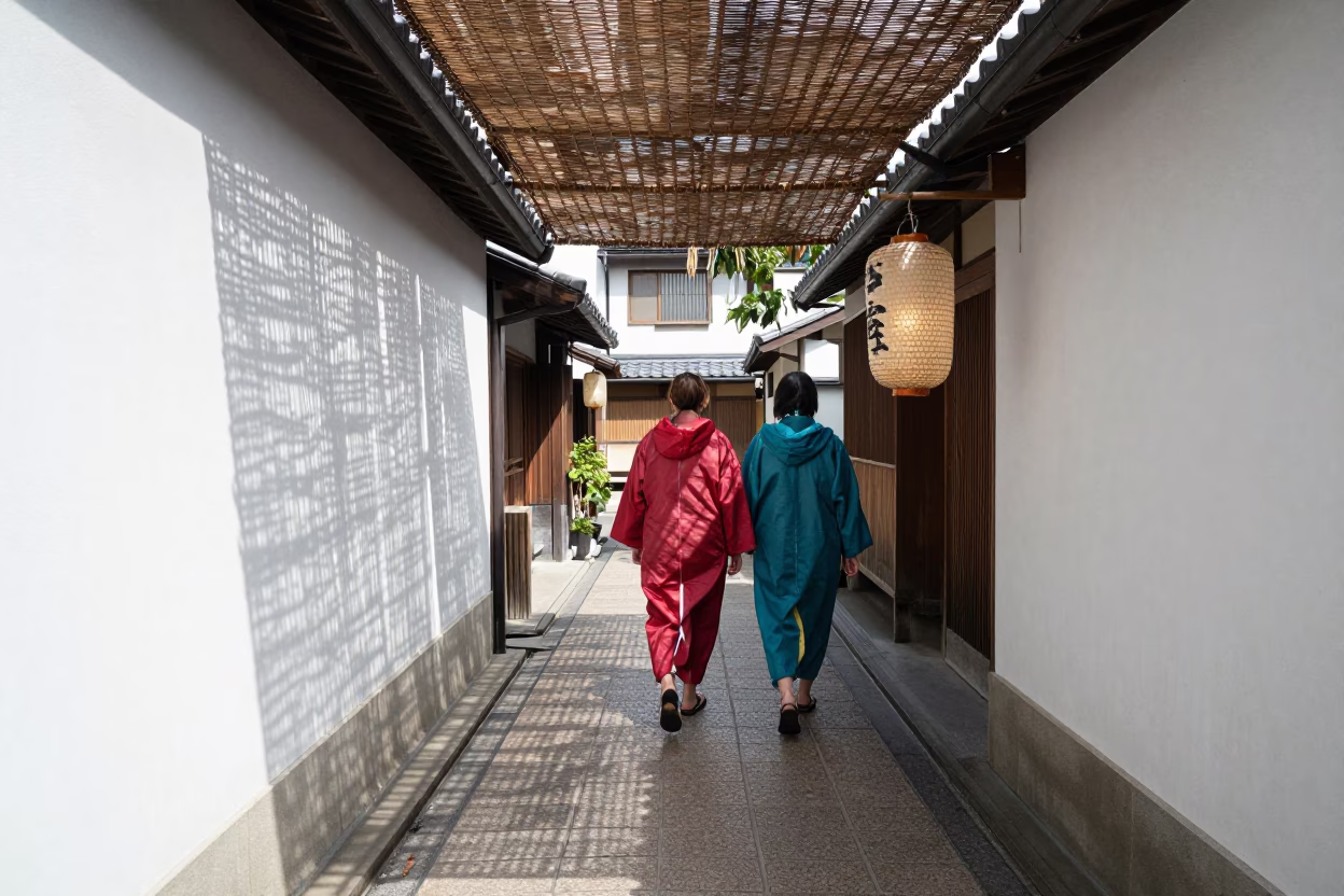 Colorful Raincoats in Kyoto in in Kyoto, Japan