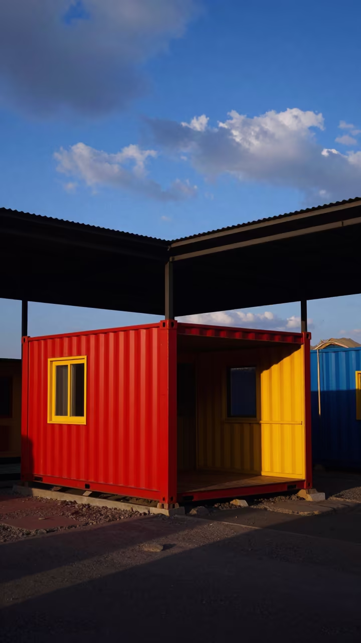 Colorful Shipping Container Home in Sivas Atrium in inside a vaulted atrium in Sivas