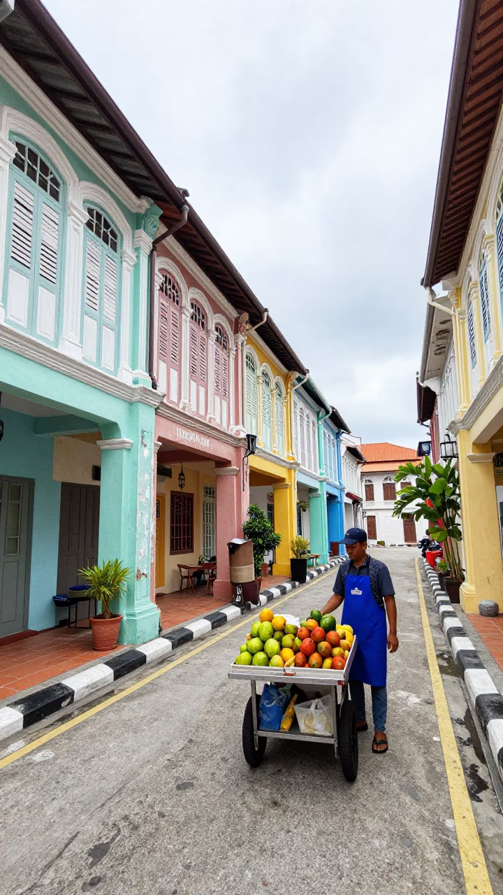 Colorful Shophouse Alleyway Street Scene in George Town Malaysia in in George Town, Malaysia