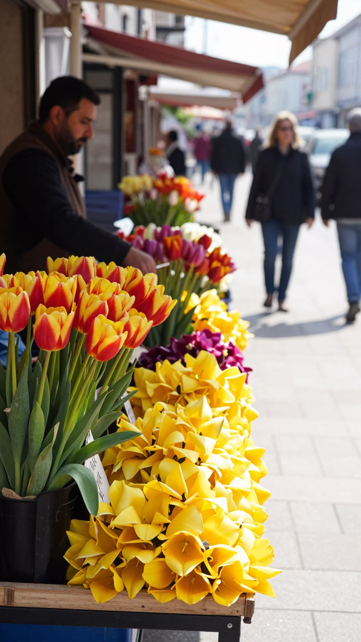 Colorful Spring Morning in Izmir Turkey with Red and Yellow Tulips in in Izmir, Turkey