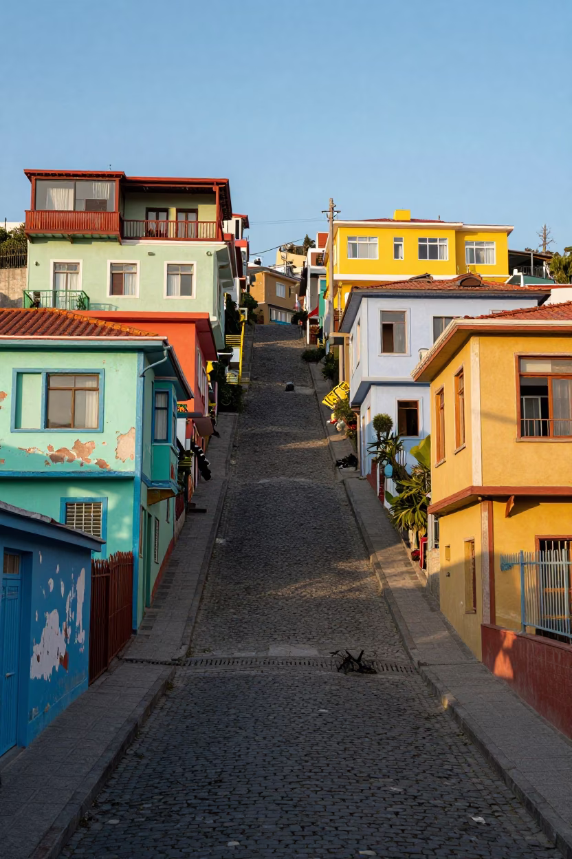 Colorful Steep Streets of Valparaiso Chile Early Afternoon Street Scene in in Valparaiso, Chile
