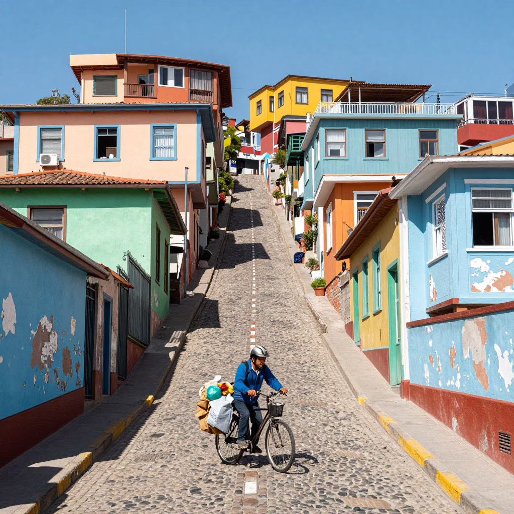 Colorful Steep Streets of Valparaiso Chile Under Bright Midday Sunlight in in Valparaiso, Chile