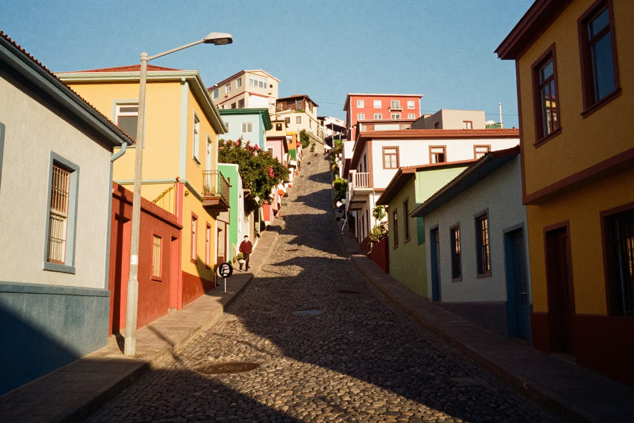 Colorful Steep Streets of Valparaiso Chile Under Early Afternoon Sunlight in in Valparaiso, Chile
