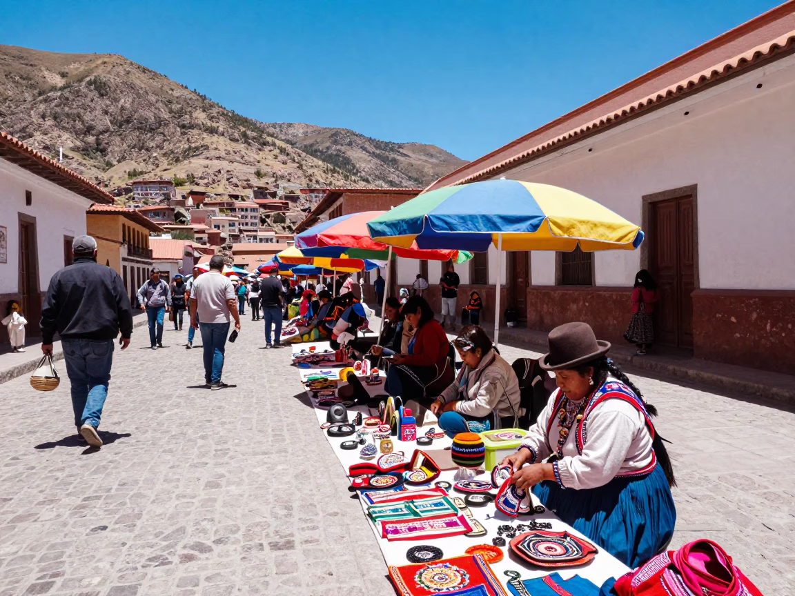 Colorful Street Market Scene in La Paz Bolivia Midday Sunlight in in La Paz, Bolivia