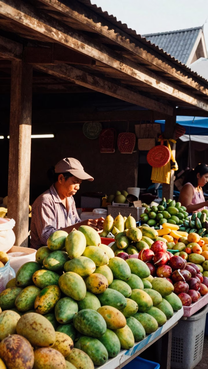 Colorful Street Market Stall in Luang Prabang Laos Early Afternoon Sunlight in in Luang Prabang, Laos