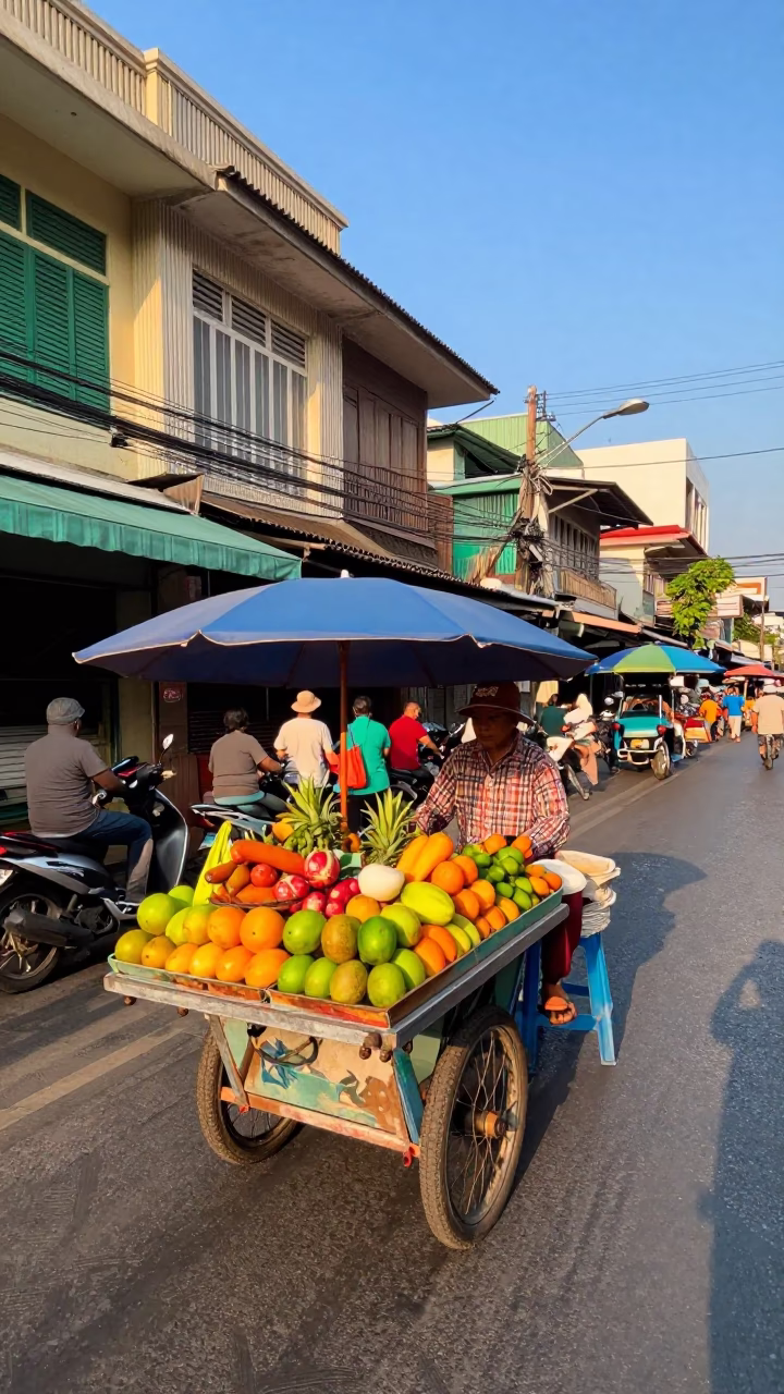 Colorful Street Scene in Bangkok Thailand Late Afternoon Light with Local Life in in Bangkok, Thailand