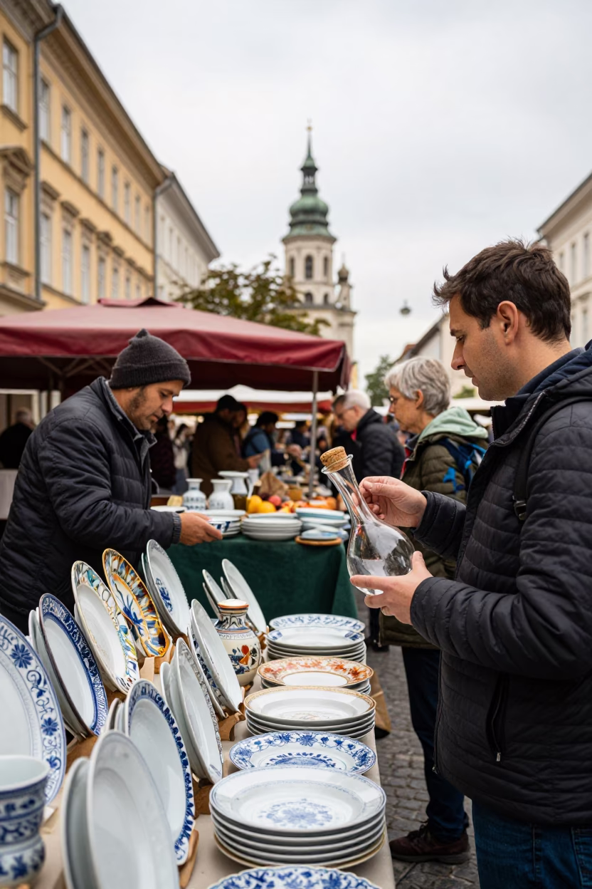 Colorful Street Scene in Budapest Hungary Overcast Midday in in Budapest, Hungary