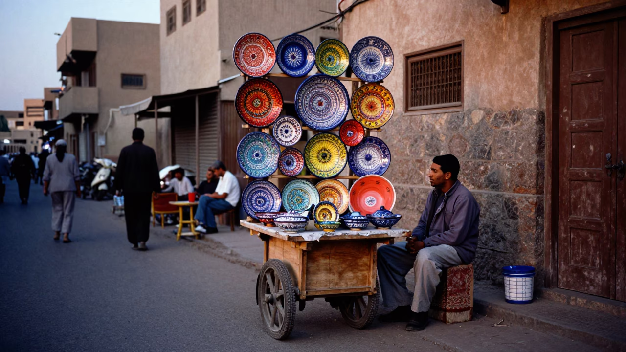 Colorful Street Scene in Luxor Egypt Evening with Local Vendor and Traditional Elements in in Luxor, Egypt