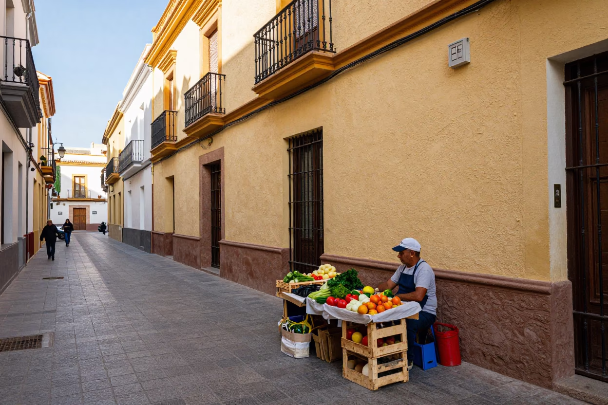 Colorful Street Scene in Valencia Spain Early Afternoon with Local Life Details in in Valencia, Spain