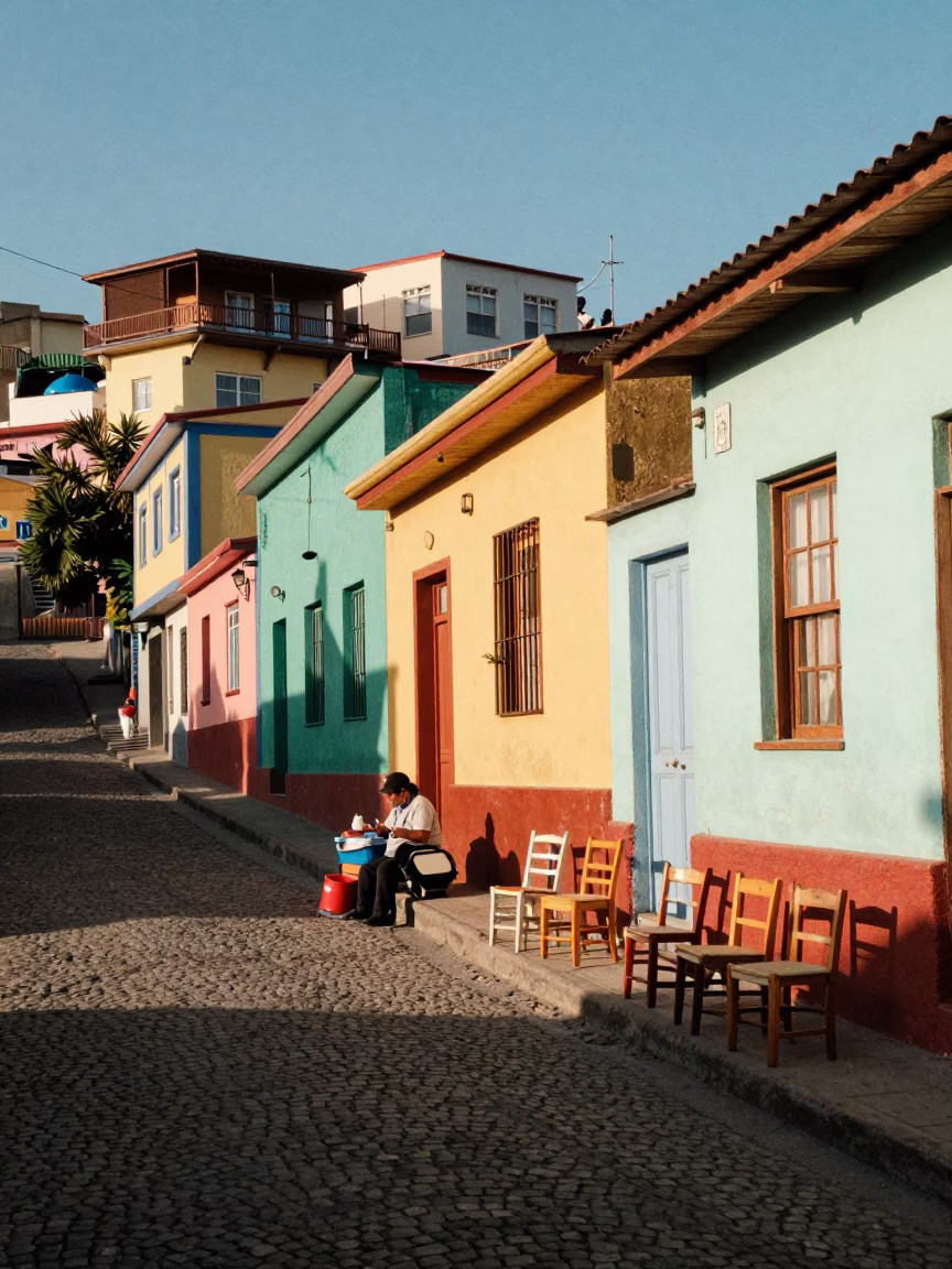 Colorful Street Scene in Valparaiso Chile with Local Furniture and Daily Life in in Valparaiso, Chile