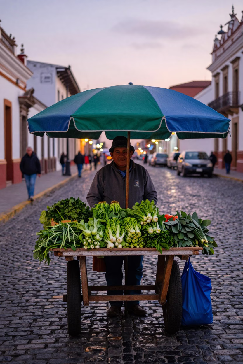 Colorful Street Vendor in Quito Ecuador Early Evening Market Scene in in Quito, Ecuador