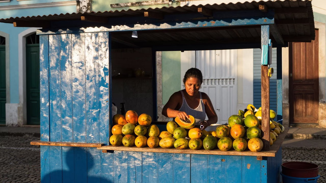 Colorful Street Vendor Stall in Salvador Brazil Late Afternoon Light in in Salvador, Brazil