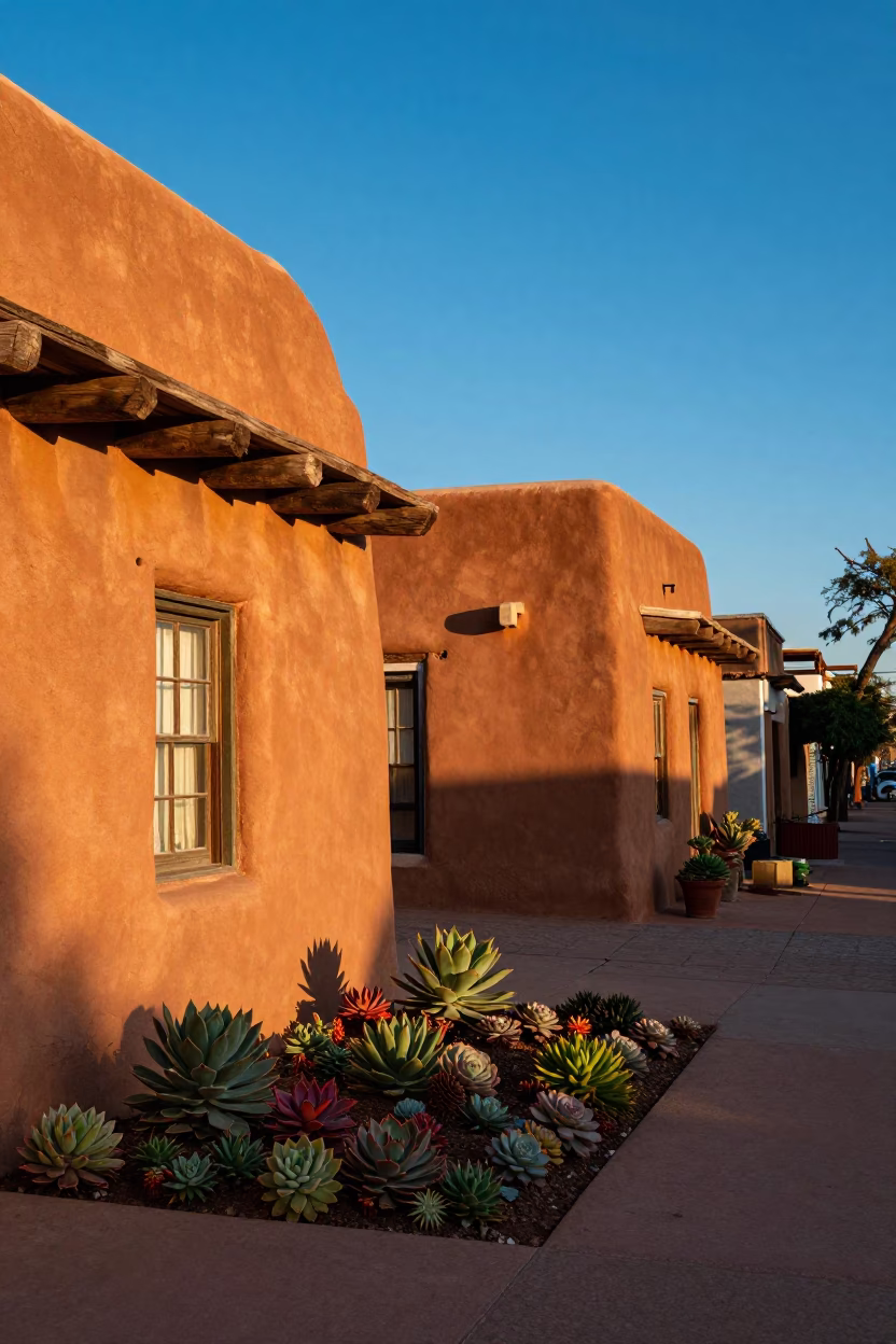 Colorful Succulents at Clear Late-afternoon Light in Santa Fe in in Santa Fe, New Mexico, United States