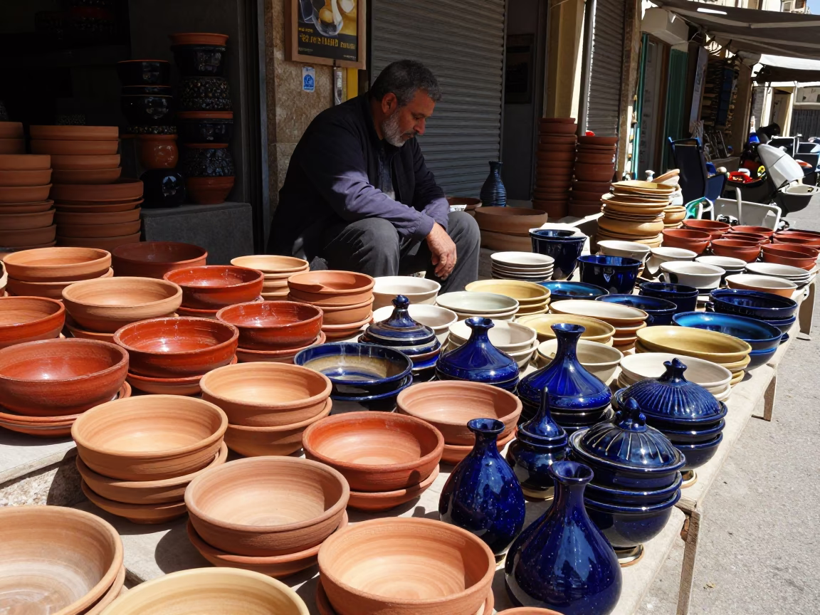 Colorful Terracotta Bowls And Glazed Ceramics in Beirut in in Beirut, Lebanon