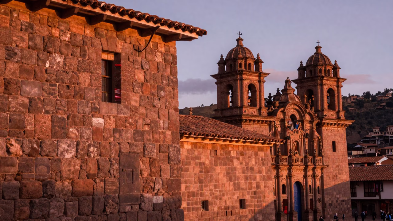 Colorful Textiles in Cusco at Copper-toned Light Before Dusk in in Cusco, Peru