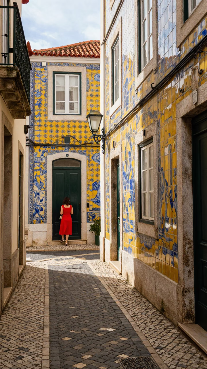 Colorful Tile Alleyway Afternoon Light in Lisbon Portugal in in Lisbon, Portugal