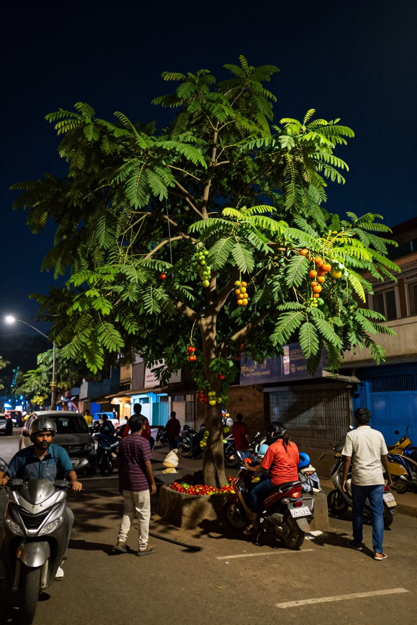 Colorful Tomatoes in Mumbai at The Deepest Night Sky Light in in Mumbai, India