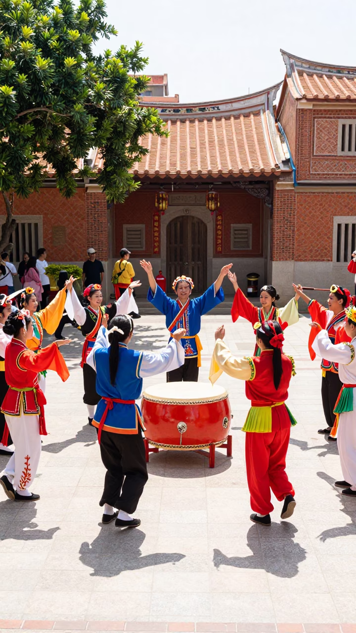 Colorful Traditional Folk Dance Performance in Tainan Taiwan Bright Midmorning Street Scene in in Tainan, Taiwan