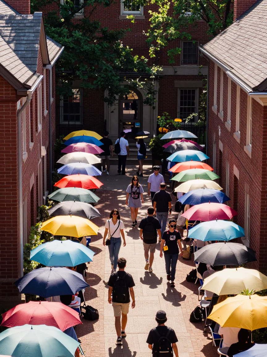 Colorful Umbrellas Between Seminar Blocks in Boston in in Boston, Massachusetts, United States