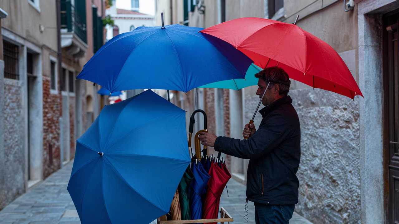 Colorful Umbrellas in Venice in in Venice, Italy