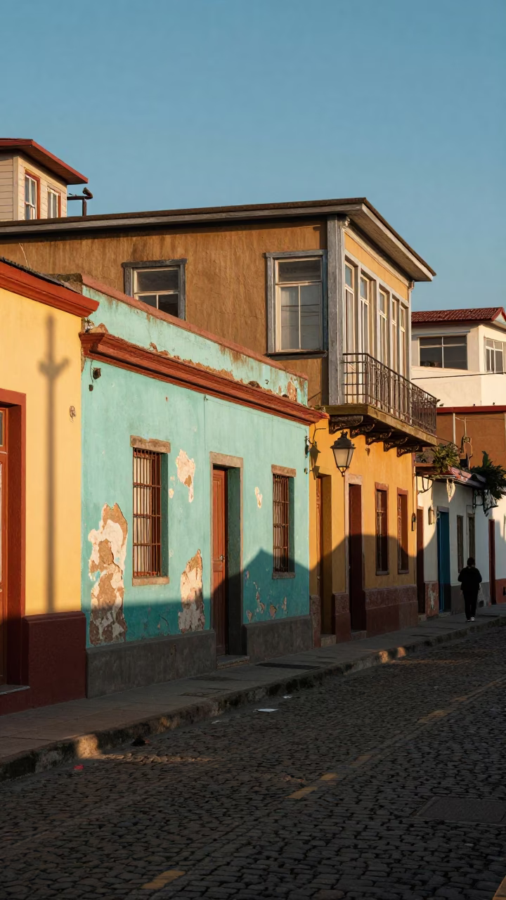 Colorful Valparaiso Chile Street Scene Late Afternoon Light with Local Architecture and Urban Details in in Valparaiso, Chile