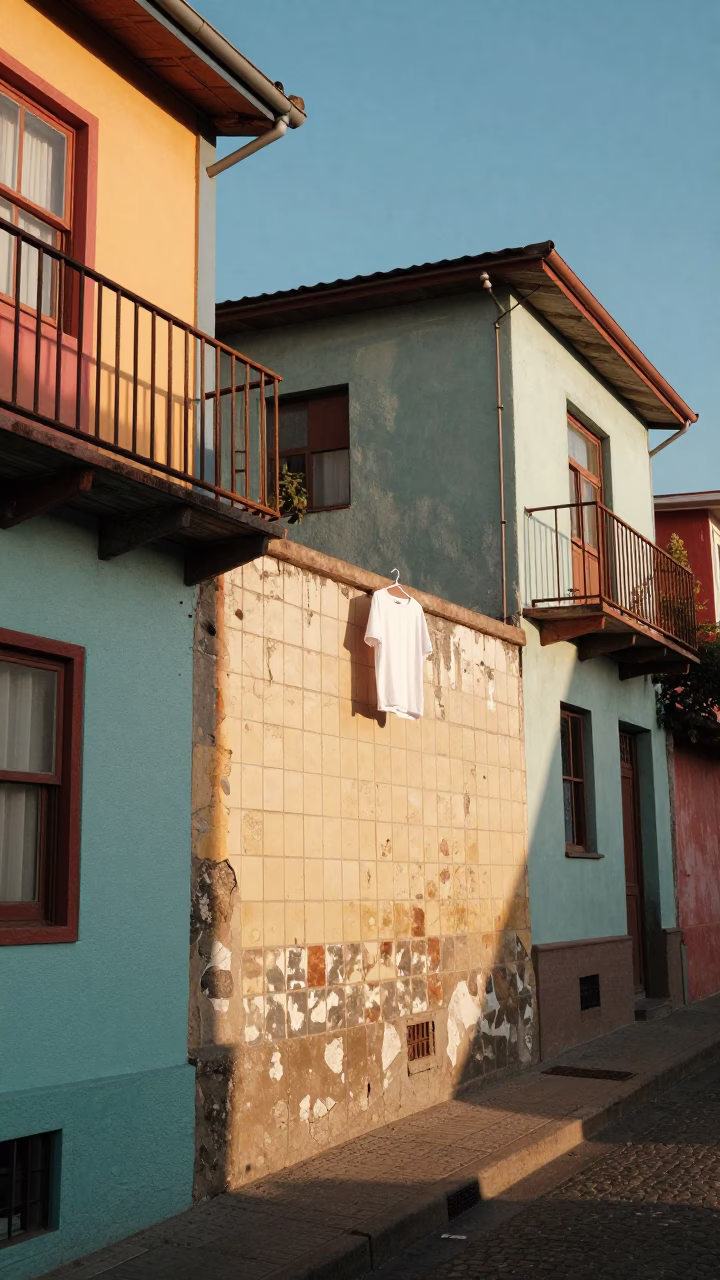 Colorful Valparaiso Chile Street Scene Late Afternoon Light with Shirt Hanger in in Valparaiso, Chile