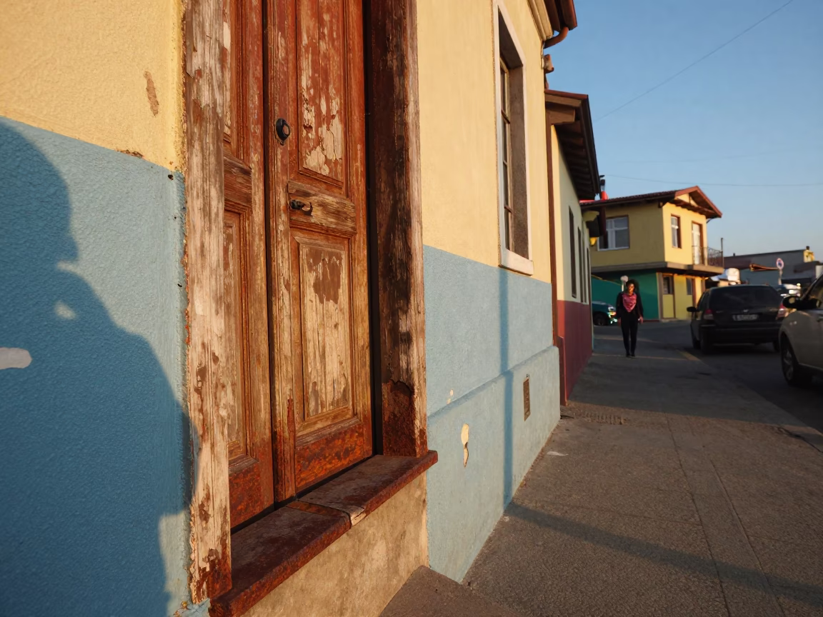 Colorful Valparaiso Chile Street Scene Late Afternoon Rust and Brass Details in in Valparaiso, Chile