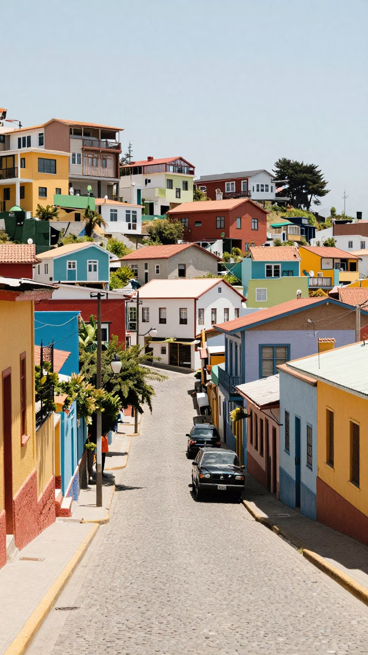 Colorful Valparaiso Chile Street Scene Noon Light Local Life in in Valparaiso, Chile
